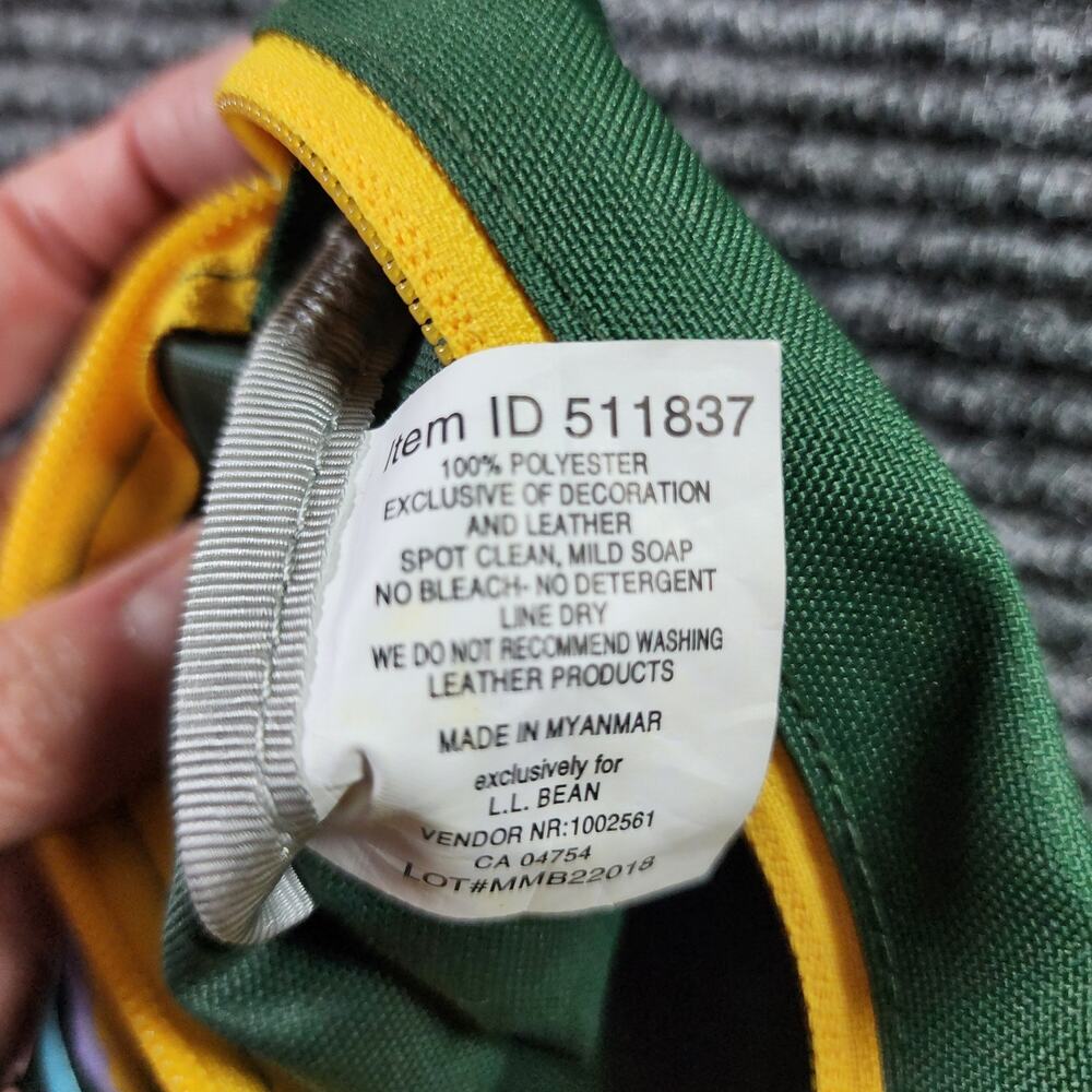 L.L. Bean Stowaway Travel/Organizer Accessory Pouch Green Yellow Zip - Picture 4 of 4
